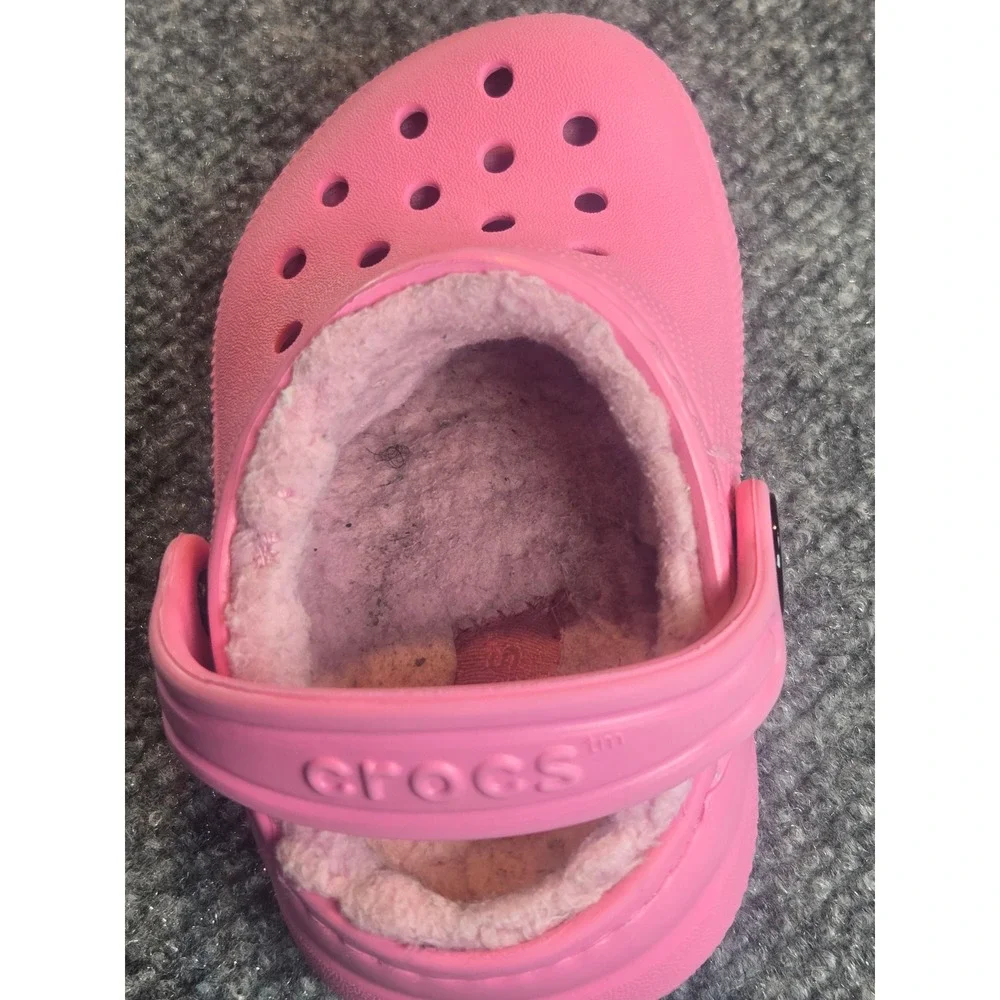 Crocs Toddler Classic Fuzz-Lined Clog Pink Slip On Shoes Size 5 0308